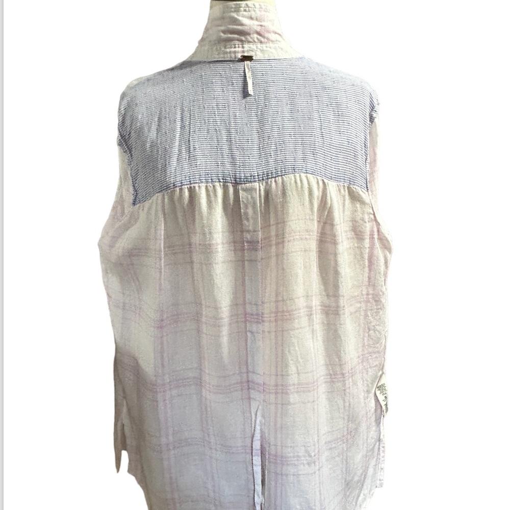 Free People Pink & White Linen Button Down Shirt - Picture 5 of 7